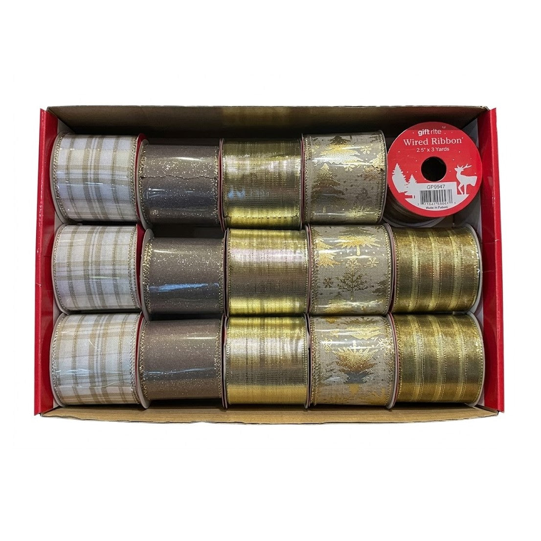 Christmas Decorative Wired Ribbon Spools (2.5" x 3 Yards)| Wholesale