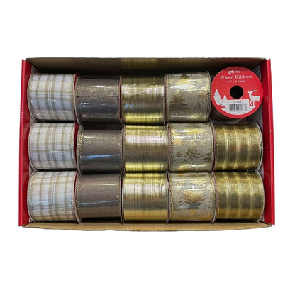 Christmas Decorative Wired Ribbon Spools (2.5" x 3 Yards)| Wholesale