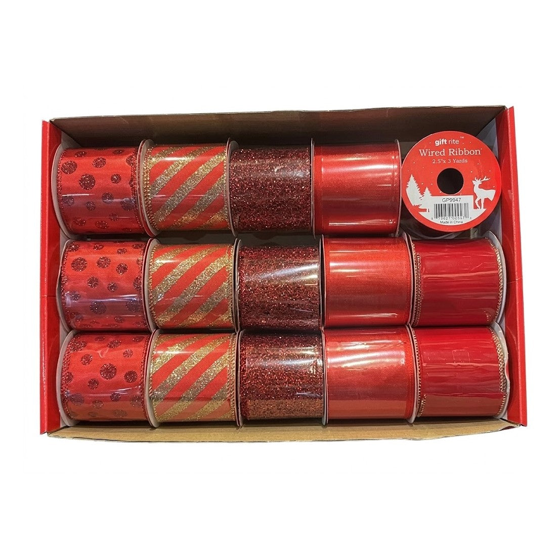 Christmas Decorative Wired Ribbon Spools (2.5" x 3 Yards)| Wholesale