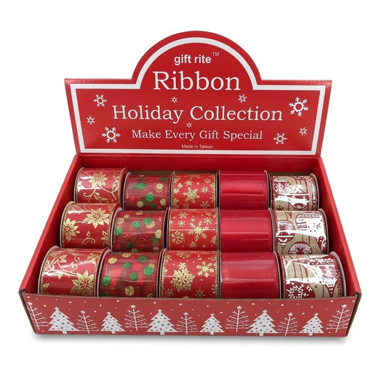Christmas Decorative Wired Ribbon Spools (2.5" x 3 Yards)| Wholesale