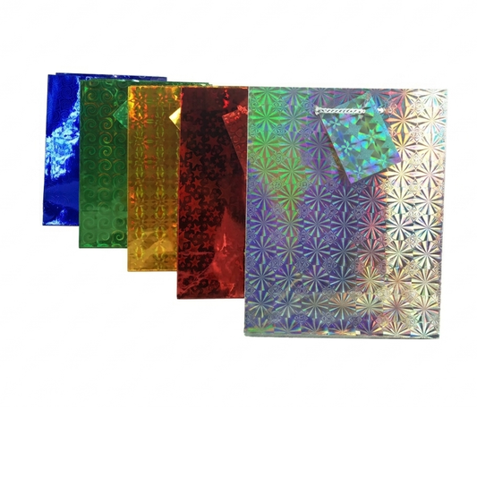 Set of colorful metallic folders with various patterns on a white background