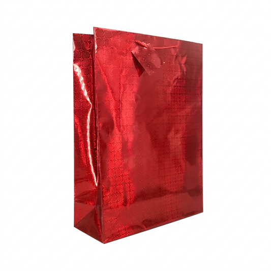 Red glossy gift bag on a white background