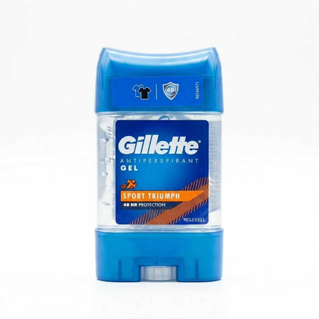 Gillette antiperspirant gel container on a white background