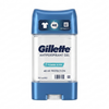 Gillette antiperspirant gel container with blue and clear design on a white background