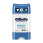 Gillette antiperspirant gel container with blue and clear design on a white background