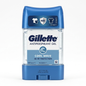Gillette Antiperspirant Gel packaging with blue and white design on a white background