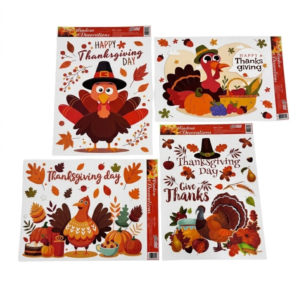 Thanksgiving Turkey & Harvest Window Cling Decoration Sheets | Wholesale Master