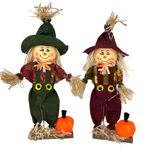PartyRite 12" Harvest Day Standing Scarecrow Tabletop Statues, 2 Assorted Styles, Wholesale