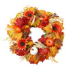 Partyrite 18" Artificial Autumn Sunflower & Pumpkin Door Wreath with White & Orange Gourds, Raffia Bows & Berries | Wholesale