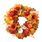 Partyrite 18" Artificial Autumn Sunflower & Pumpkin Door Wreath with White & Orange Gourds, Raffia Bows & Berries | Wholesale