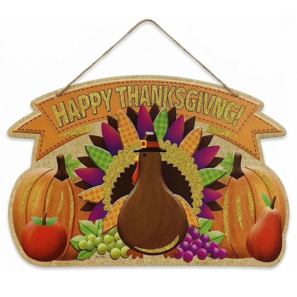 9" x 14" Happy Thanksgiving Turkey & Pumpkin Foam Hanging Sign - Harvest Wall Decor, Wholesale