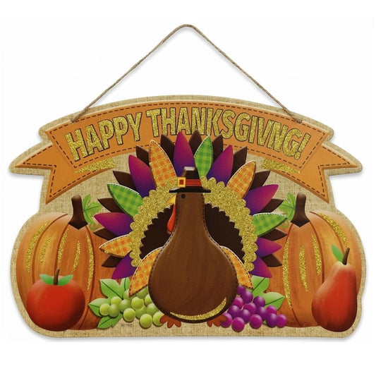 9" x 14" Happy Thanksgiving Turkey & Pumpkin Foam Hanging Sign - Harvest Wall Decor, Wholesale