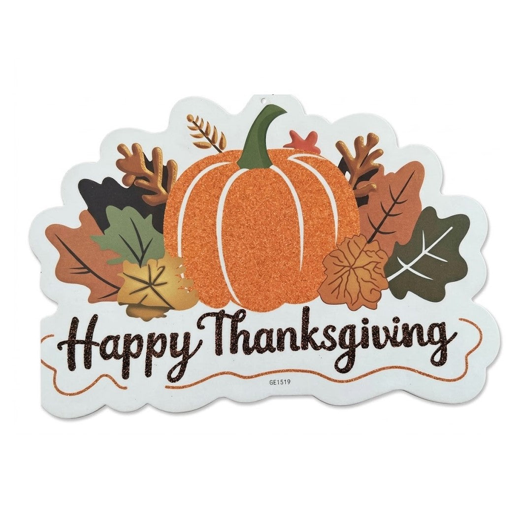 9" x 12" Happy Thanksgiving Pumpkin & Autumn Leaf Foam Hanging Sign - Harvest Wall Decor, Wholesale