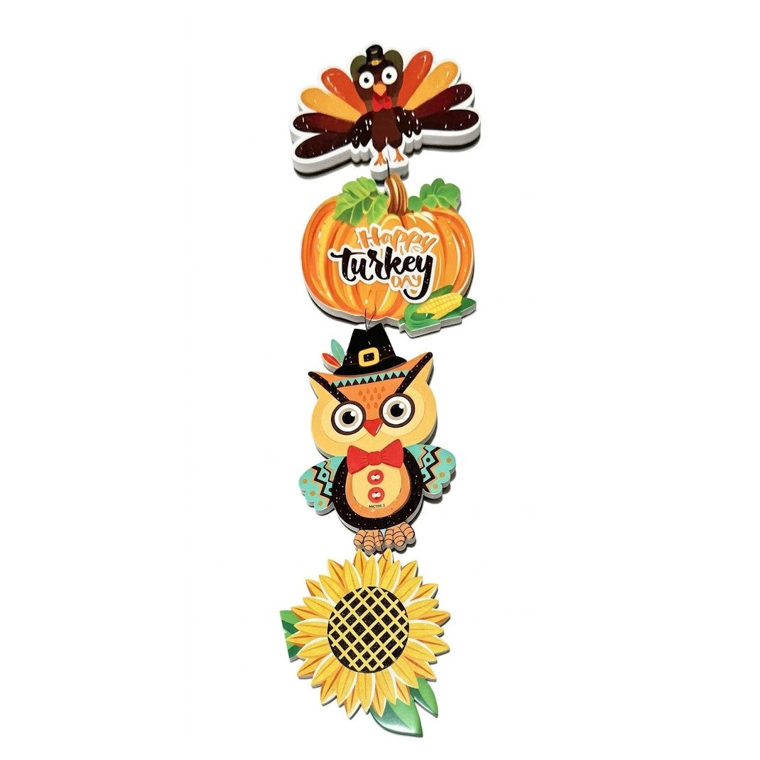 8" x 24" Happy Turkey Day 4-Tier Vertical Foam Hanging Wall Decor - Owl & Sunflower Banner, Wholesale
