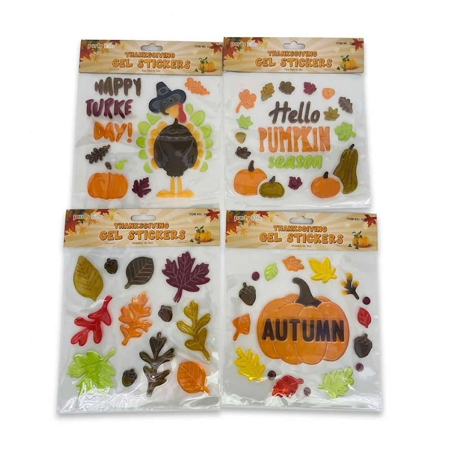 Thanksgiving & Autumn Gel Window Cling Stickers - Assorted Fall Designs | Wholesale