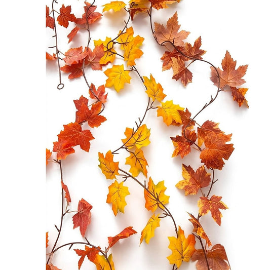 6' Artificial Fall Maple Leaf Garland, Golden Yellow & Green, Wholesale