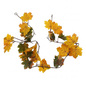 Artificial autumn maple leaf garland with yellow, orange, and green leaves on a dark metal wire frame, shown against a plain white background.