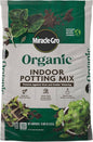 Bag of Miracle-Gro Organic Indoor Potting Mix with green and white design.