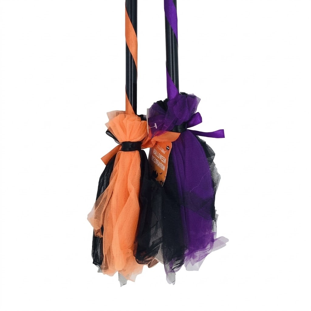 PartyRite 34" Ribbon-Wrapped Witch Broomstick with Tulle Bristles, Wholesale