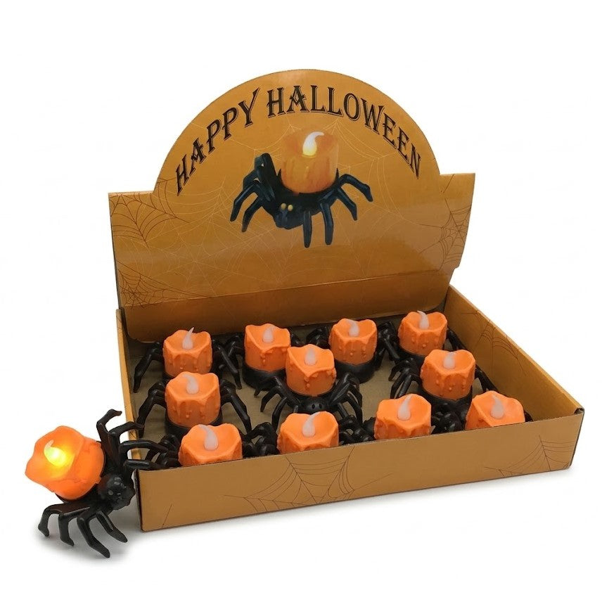 Halloween LED Spider Tea Light Candles (12-Piece PDQ Display Box) | Wholesale