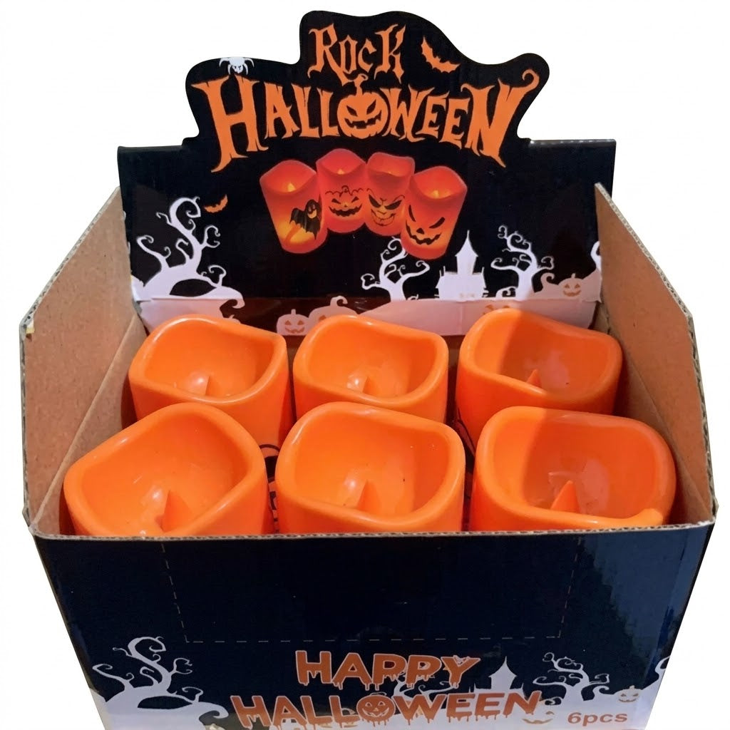 PartyRite 4.5" Flameless LED Halloween Pillar Candles, Batteries Included, Assorted Spooky Designs, Wholesale
