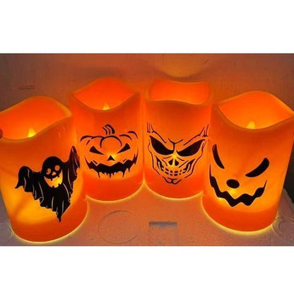 PartyRite 4.5" Flameless LED Halloween Pillar Candles, Batteries Included, Assorted Spooky Designs, Wholesale