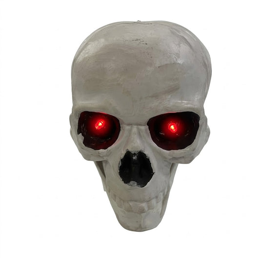 PartyRite 8" Halloween Plastic Skull Prop with Glowing Red LED Eyes, Battery Operated, Wholesale