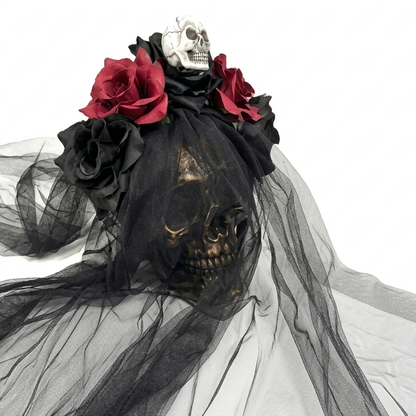 Gothic Skull & Rose Halloween Headband with Veil, Wholesale