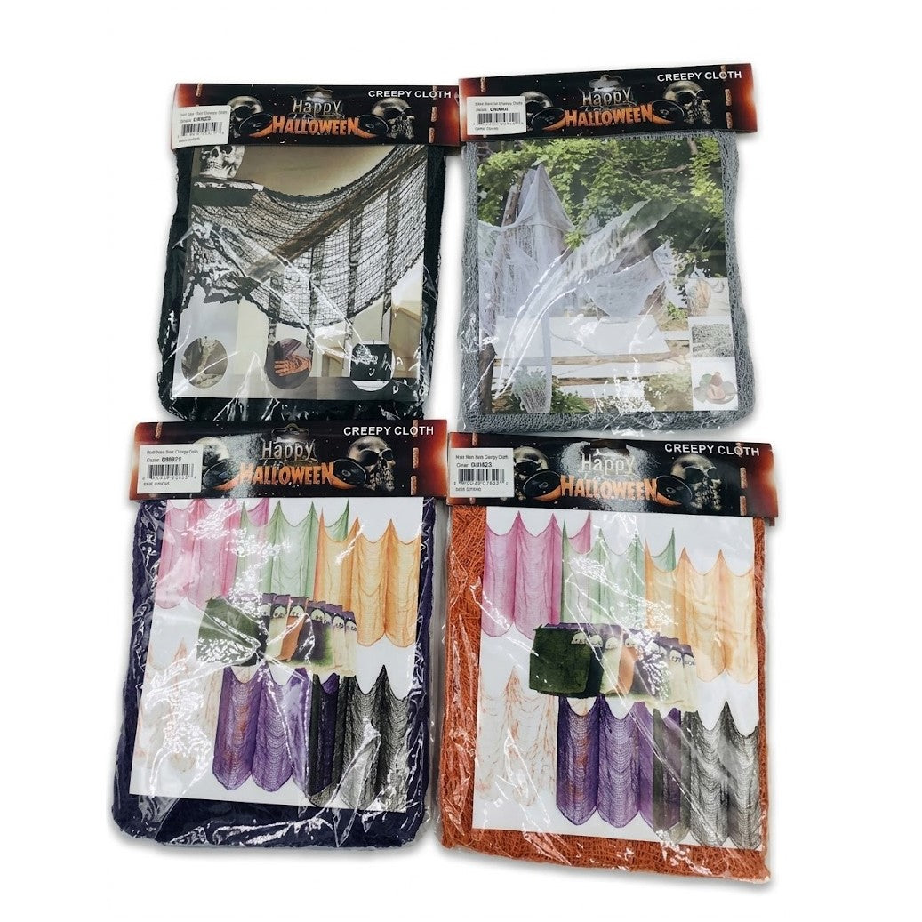 Halloween Decorative Creepy Cloth Draping Fabric (30" x 72") - Assorted Colors (Black, Gray, Purple, Orange) | Wholesale