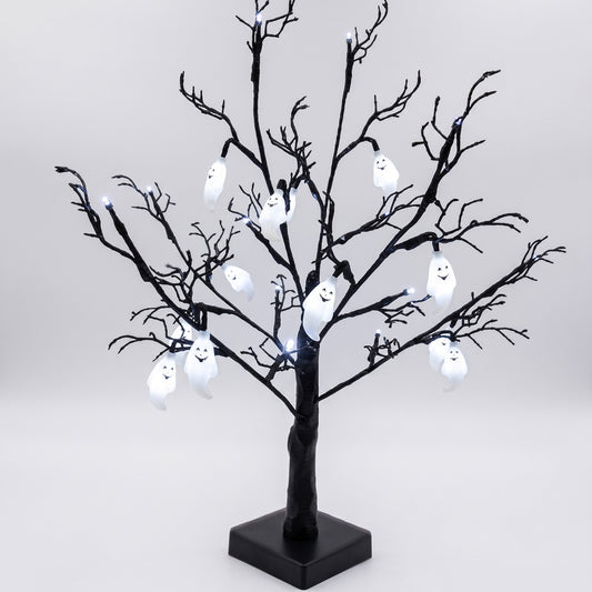 PartyRite 24" Tabletop Black Tree Halloween Light with Glowing LED Ghosts, Battery Operated, Wholesale
