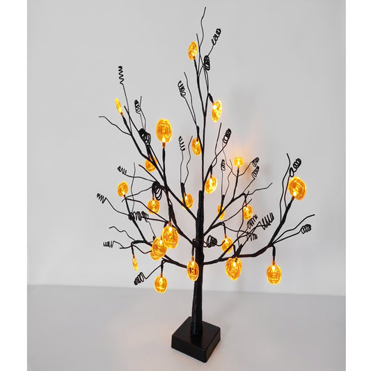 PartyRite 24" Tabletop Black Tree Halloween Light with Glowing LED Pumpkins, Battery Operated, Wholesale