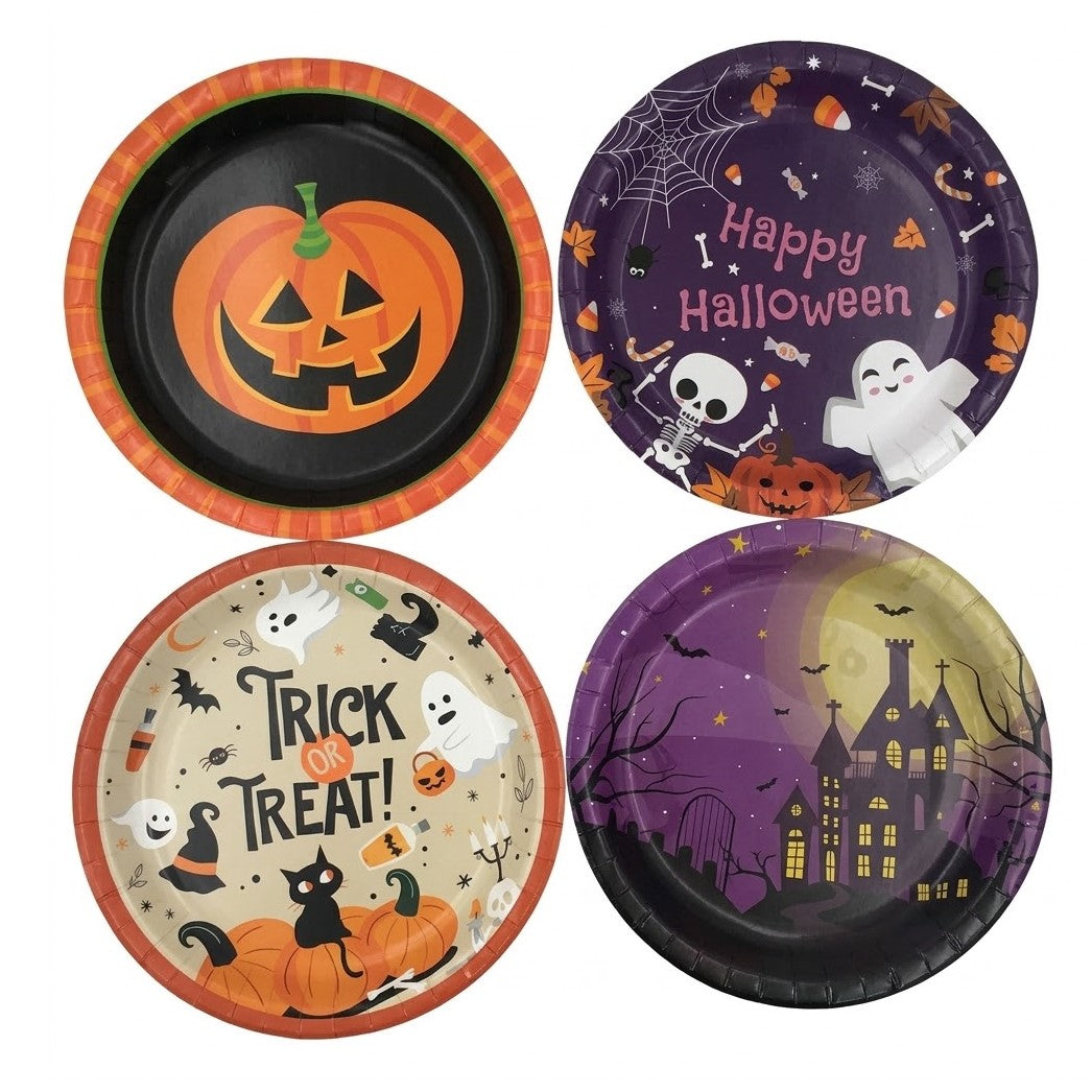 PartyRite 7" Halloween Paper Dessert & Cake Plates, Assorted Festive Designs, 10 Count, Wholesale