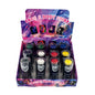 A retail display box of Face & Body Paint containing 12 small spray paint bottles in various colors, set against a plain white background.