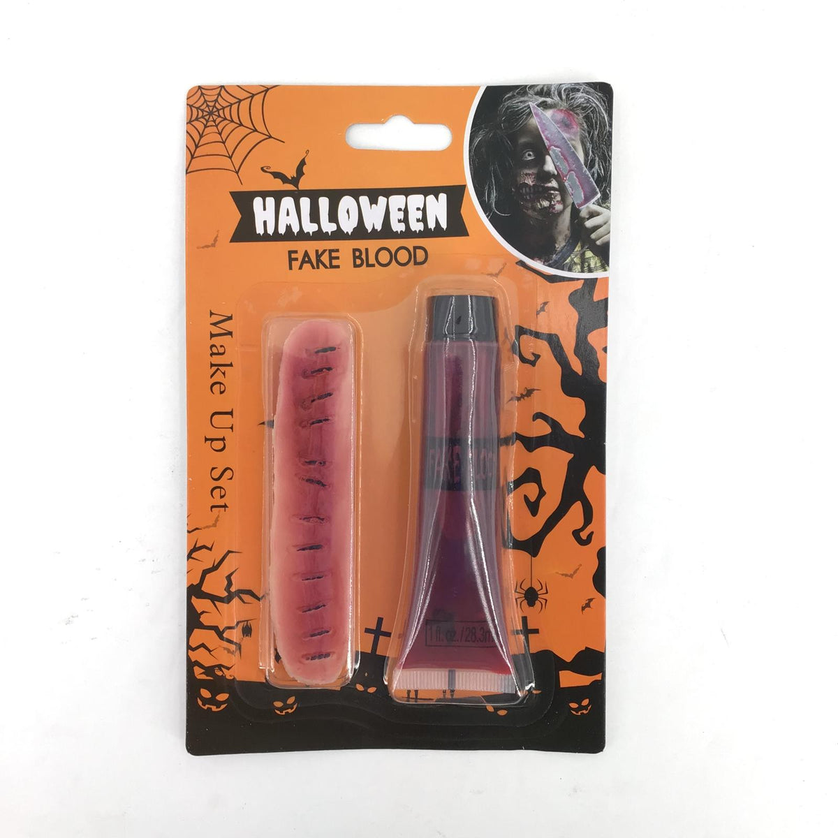 Halloween Fake Blood & Stitched Wound Prosthetic Makeup Kit (1 fl oz / 28.3ml) | Wholesale