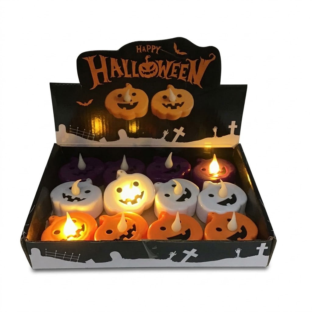 Partyrite LED Pumpkin Tea Light Candles (12-Count Box) - Assorted Orange, White & Purple |  Wholesale
