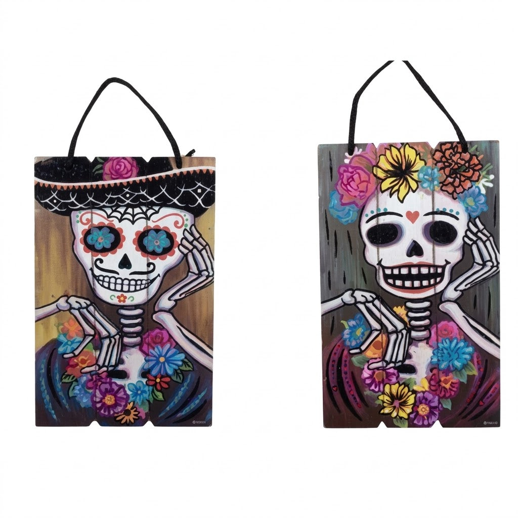 PartyRite 9" x 6" Day of the Dead Sugar Skull Foam Core Hanging Signs, Wholesale