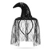 Gothic Lace Witch Hat Headband with Skull Lace Mesh Veil - Black Satin Ribbon Accent | Wholesale