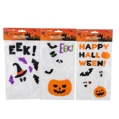 PartyRite 6" x 12" Halloween Window Gel Sticker Clings, Assorted Designs, Wholesale