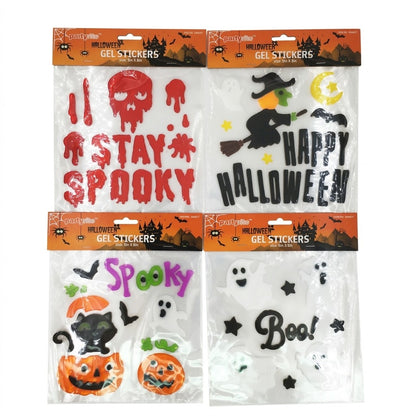PartyRite 8" x 8" Halloween Window Gel Sticker Clings, 6 Assorted Spooky Designs, Wholesale