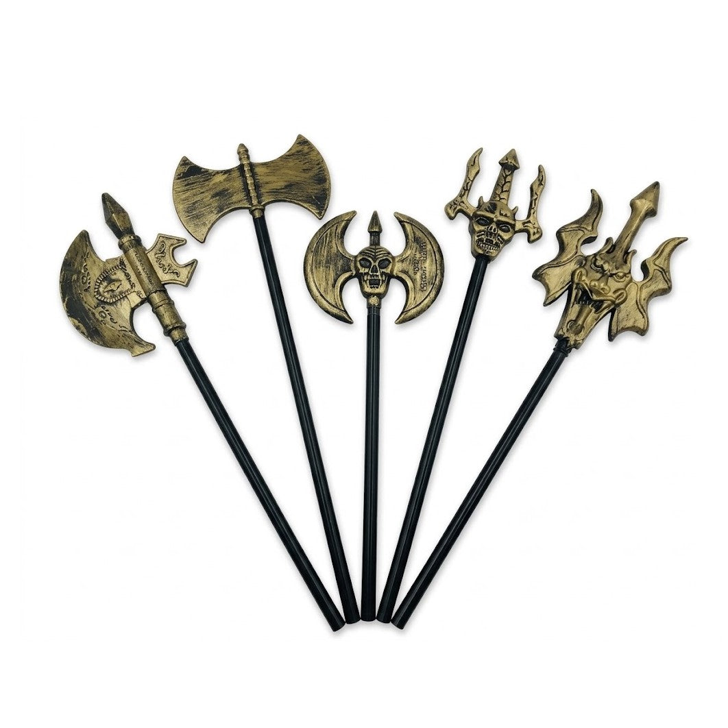 Halloween Antique Gold Weapon Props (20" / 50cm) - Axes, Battle Axes & Tridents Assortment | Wholesale