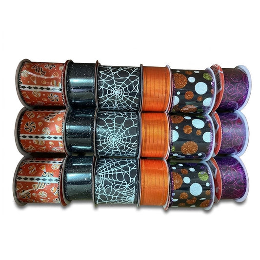 Halloween Decorative Wired Edge Ribbon Spools (3-Yard Rolls / Assorted Patterns) | Wholesale