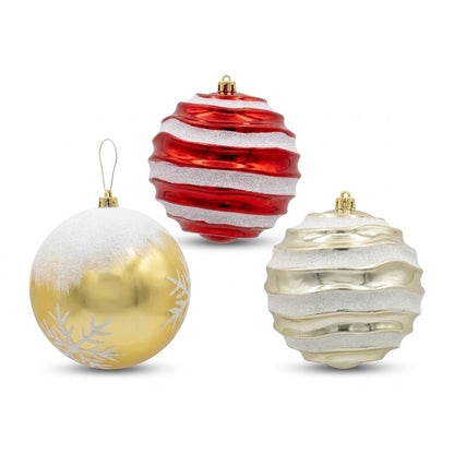 Christmas Jumbo Glitter Snowflake Ball Ornaments (8" / 20cm Diameter) - Red, Gold & Silver Assortment | Wholesale