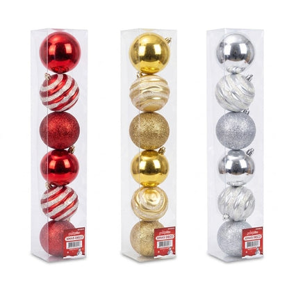 Christmas Shatterproof Glitter & Swirl Ball Ornaments (3.2" / 8cm) - 6-Count Box Sets in Red, Gold & Silver | Wholesale