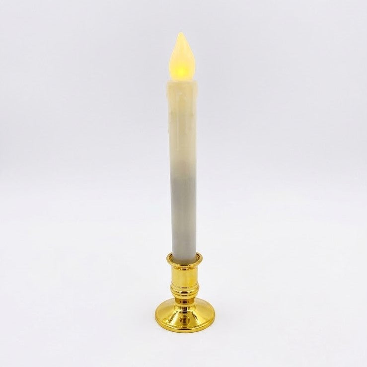 9" LED Flameless Taper Candle with Warm Amber Glow & Gold Pedestal Base | Wholesale