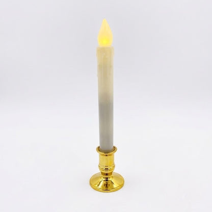 9" LED Flameless Taper Candle with Warm Amber Glow & Gold Pedestal Base | Wholesale