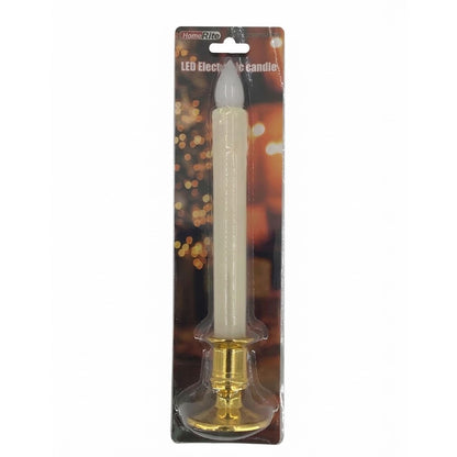 9" LED Flameless Taper Candle with Warm Amber Glow & Gold Pedestal Base | Wholesale