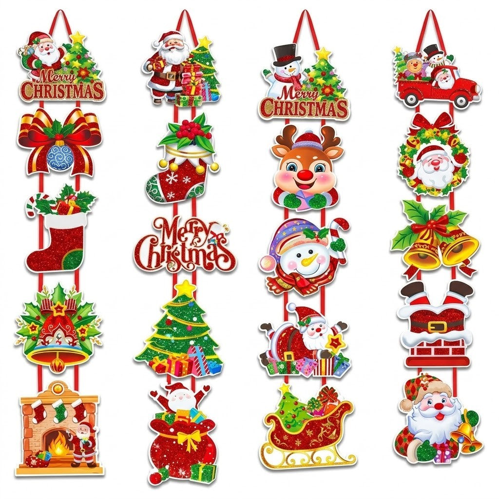 30" Christmas Glitter Paper Hanging Cutout Banner Decorations (Assorted Styles) | Wholesale
