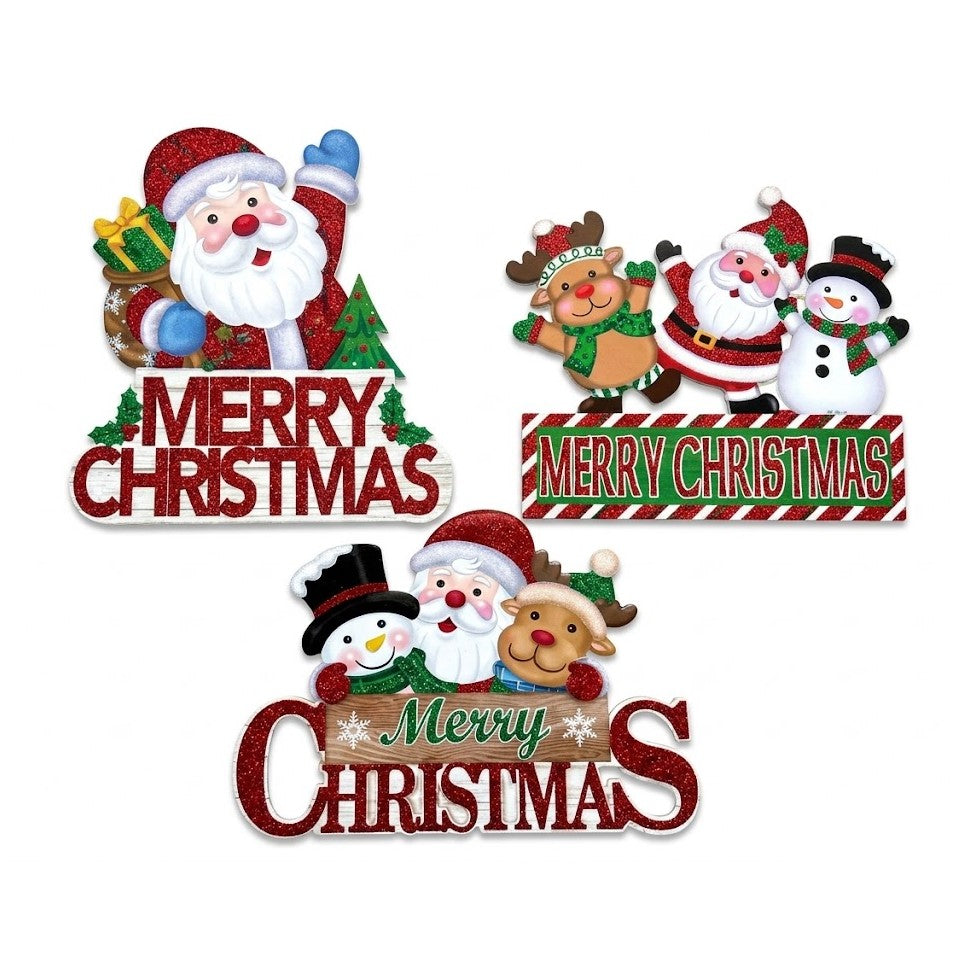 14" Christmas Glitter Die-Cut Paper Wall Plaques (3 Assorted Styles) | Wholesale