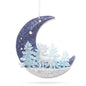 Christmas Glitter Crescent Moon & Reindeer Ornament (11.8x11.8cm) - Night Sky Forest Scene | Wholesale
