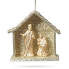 Christmas Gold Glitter Nativity Stable Ornament (9x9cm) - Holy Family Figures | Wholesale